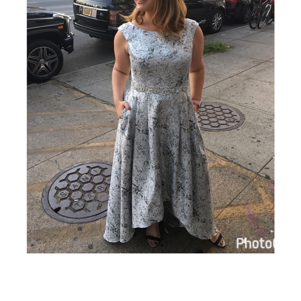 Jackie Jon Silver Hi Low Textured Dress Special Occasion